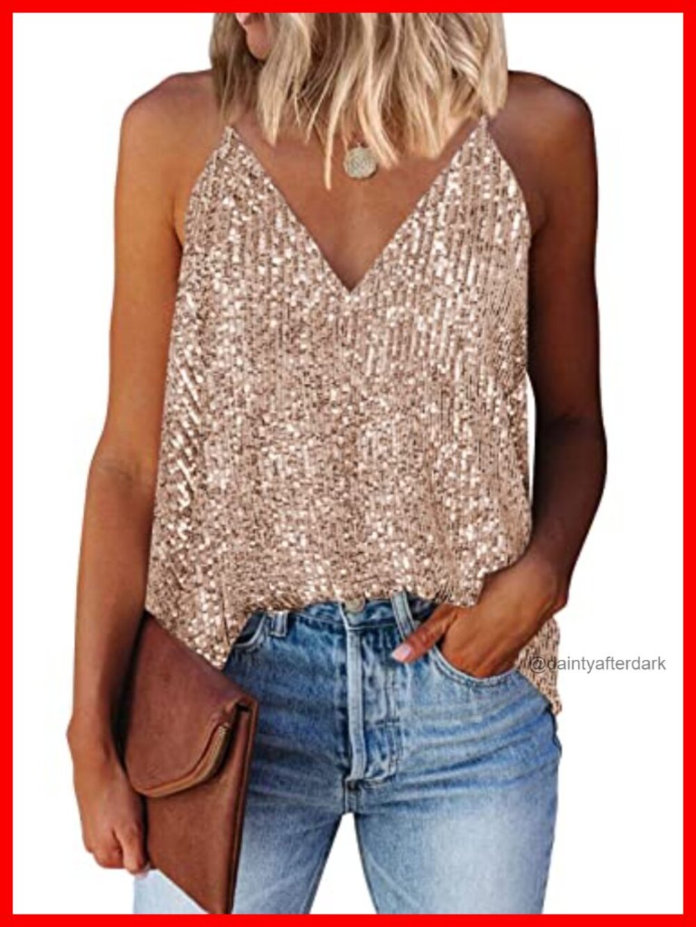 Sequin Tank Top V Neck Racerback Sleeveless Party Camisole